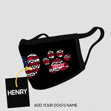 Personalized Dog Gift Idea - I Love Paw In America Flag For Dog Lovers - Cloth Mask